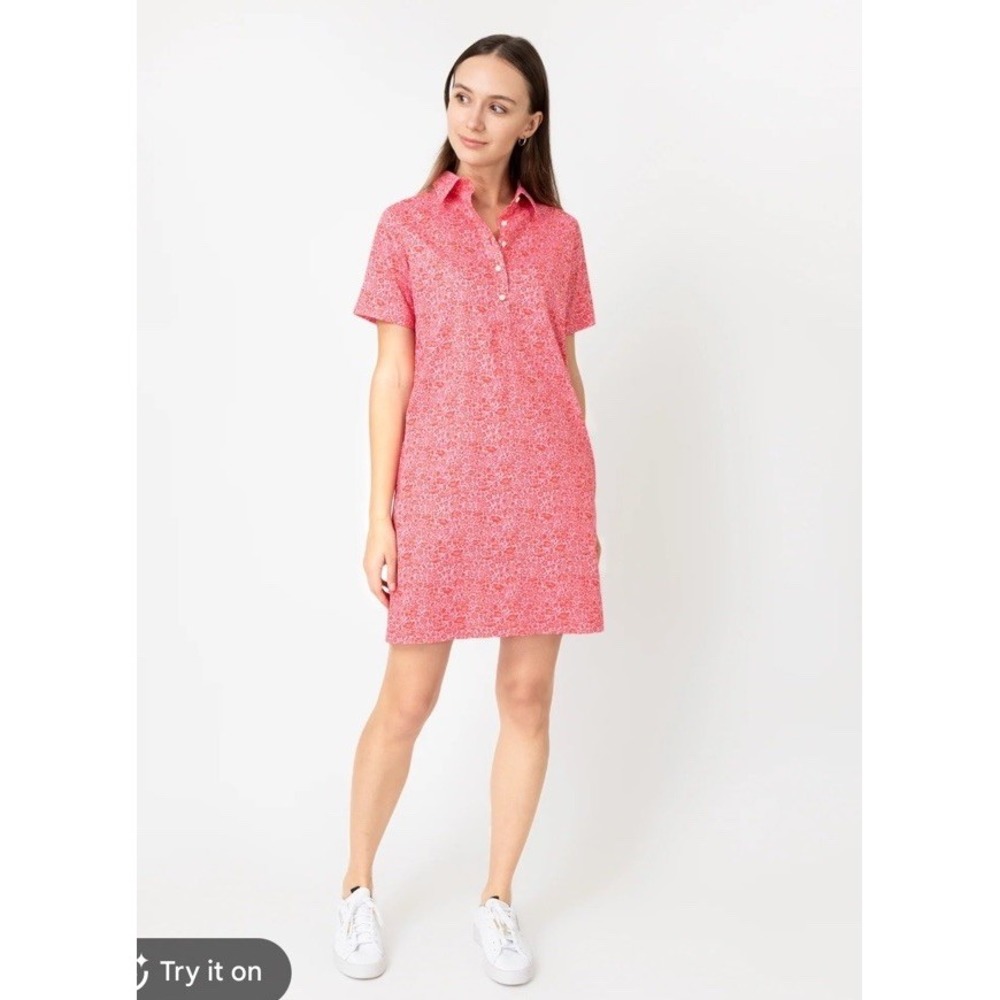 Ann Mashburn short sleeve popover dress in pink/red poppy Size L